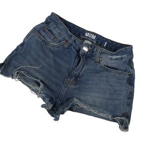 SWS Denim Co Jean Shorts 1 Mom Vintage High Rise Distressed Raw Hem Blue
